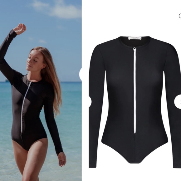New Womens Coverswim Long Sleeves Swimsuit UPF 50 Front Zipper Full Cover Large